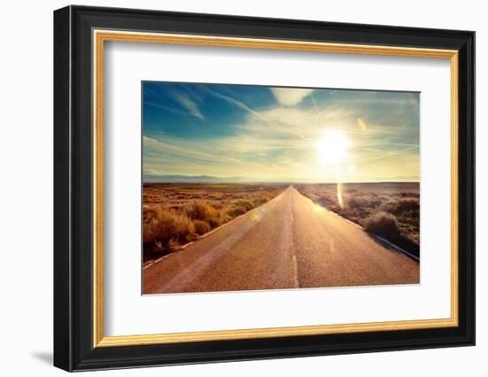 Road through Landscape. Road and Car Travel Scenic and Sunset.Road Travel Concept.Car Travel Advent-carlos castilla-Framed Photographic Print