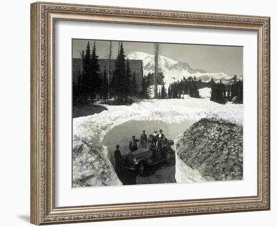 Road Through Snow, Near Paradise Inn, 1921-Asahel Curtis-Framed Giclee Print