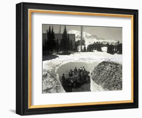 Road Through Snow, Near Paradise Inn, 1921-Asahel Curtis-Framed Giclee Print