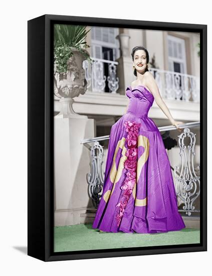 ROAD TO RIO, Dorothy Lamour, in a lavender moire taffeta gown by Howard Greer, 1947-null-Framed Stretched Canvas