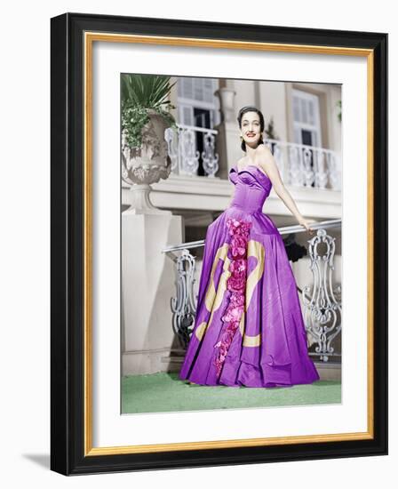 ROAD TO RIO, Dorothy Lamour, in a lavender moire taffeta gown by Howard Greer, 1947-null-Framed Photo