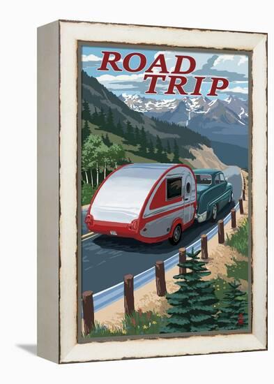Road Trip - National Park WPA Sentiment-Lantern Press-Framed Stretched Canvas