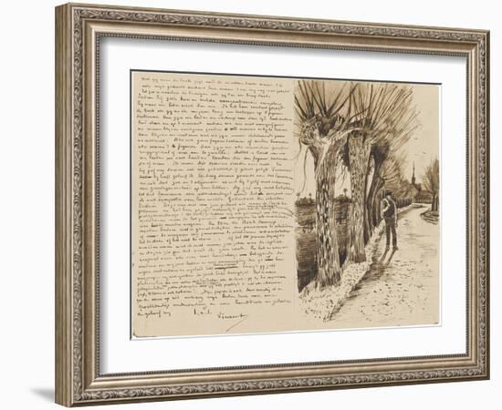 Road with a Man and Pollard Willows-Vincent van Gogh-Framed Giclee Print