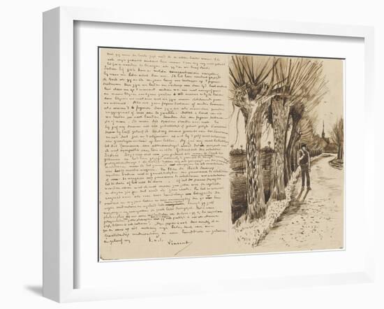 Road with a Man and Pollard Willows-Vincent van Gogh-Framed Giclee Print