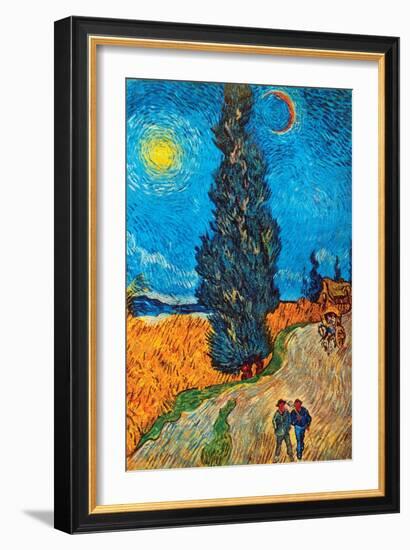 Road with Cypresses-Vincent van Gogh-Framed Art Print