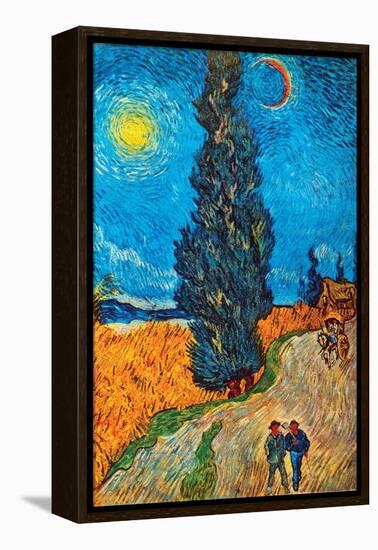 Road with Cypresses-Vincent van Gogh-Framed Stretched Canvas