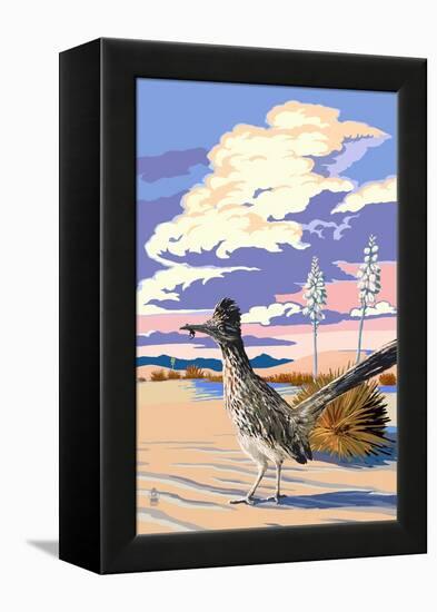 Roadrunner Scene-Lantern Press-Framed Stretched Canvas