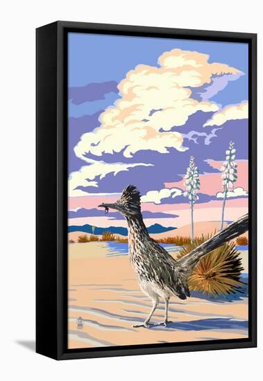 Roadrunner Scene-Lantern Press-Framed Stretched Canvas