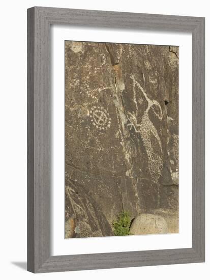 Roadrunner with a Snake and Other Jornada-Mogollon Petroglyphs at Three Rivers Site, New Mexico-null-Framed Photographic Print