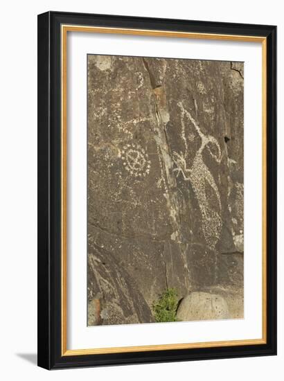 Roadrunner with a Snake and Other Jornada-Mogollon Petroglyphs at Three Rivers Site, New Mexico-null-Framed Photographic Print