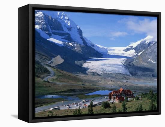 Roadside Building Dwarfed by the Athabasca Glacier in the Jasper National Park, Alberta, Canada-Tovy Adina-Framed Premier Image Canvas