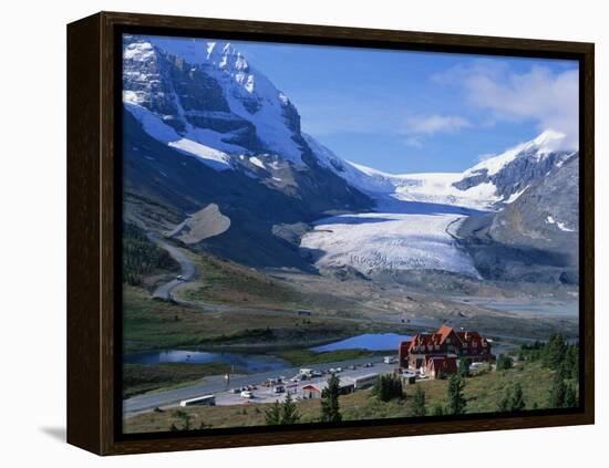 Roadside Building Dwarfed by the Athabasca Glacier in the Jasper National Park, Alberta, Canada-Tovy Adina-Framed Premier Image Canvas