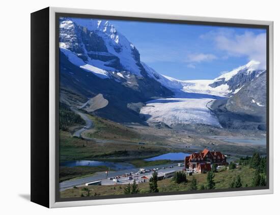 Roadside Building Dwarfed by the Athabasca Glacier in the Jasper National Park, Alberta, Canada-Tovy Adina-Framed Premier Image Canvas