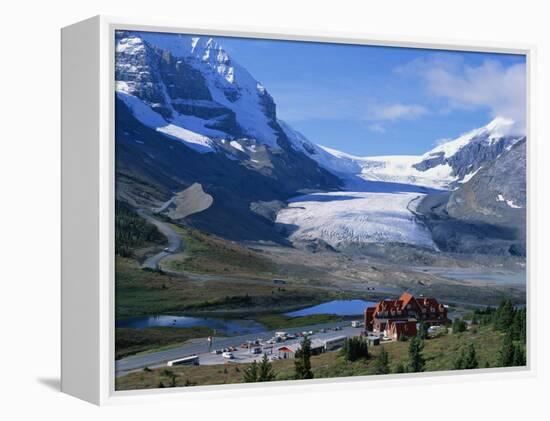 Roadside Building Dwarfed by the Athabasca Glacier in the Jasper National Park, Alberta, Canada-Tovy Adina-Framed Premier Image Canvas