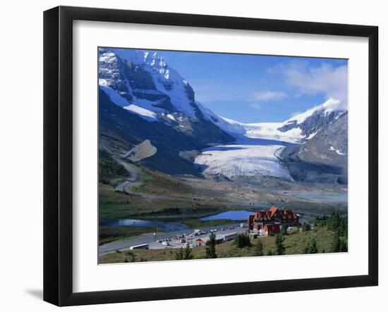 Roadside Building Dwarfed by the Athabasca Glacier in the Jasper National Park, Alberta, Canada-Tovy Adina-Framed Photographic Print