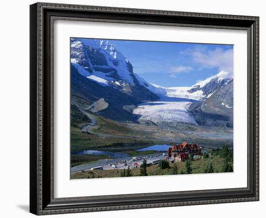 Roadside Building Dwarfed by the Athabasca Glacier in the Jasper National Park, Alberta, Canada-Tovy Adina-Framed Photographic Print