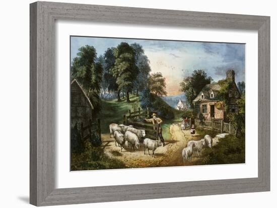 Roadside Cottage-Currier & Ives-Framed Giclee Print