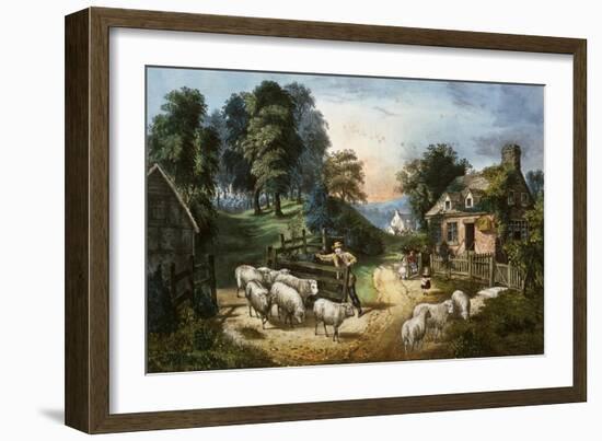 Roadside Cottage-Currier & Ives-Framed Giclee Print