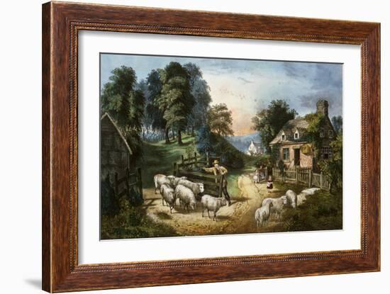 Roadside Cottage-Currier & Ives-Framed Giclee Print