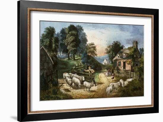 Roadside Cottage-Currier & Ives-Framed Giclee Print