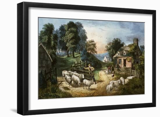 Roadside Cottage-Currier & Ives-Framed Giclee Print