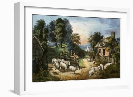 Roadside Cottage-Currier & Ives-Framed Giclee Print