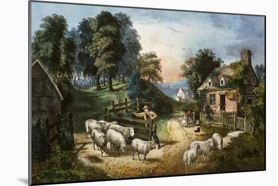 Roadside Cottage-Currier & Ives-Mounted Giclee Print