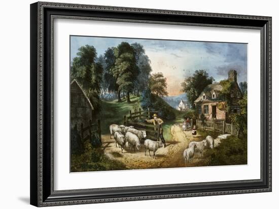 Roadside Cottage-Currier & Ives-Framed Giclee Print