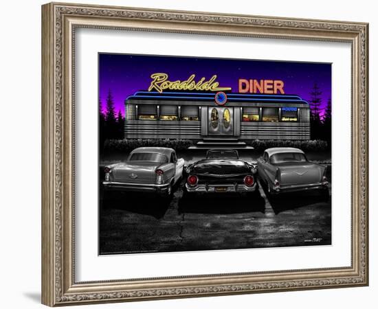 Roadside Diner - Black and White-Helen Flint-Framed Art Print