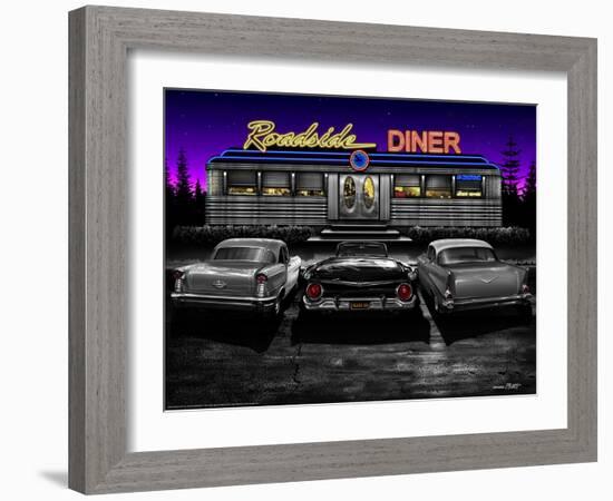 Roadside Diner - Black and White-Helen Flint-Framed Art Print