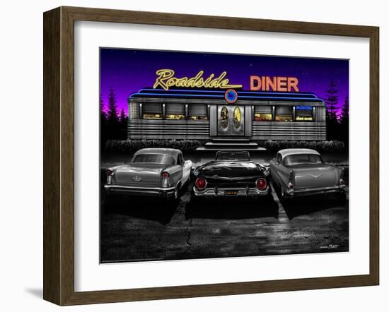 Roadside Diner - Black and White-Helen Flint-Framed Art Print