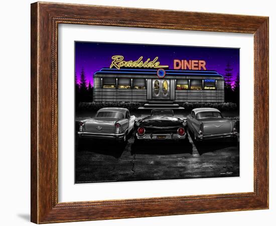 Roadside Diner - Black and White-Helen Flint-Framed Art Print