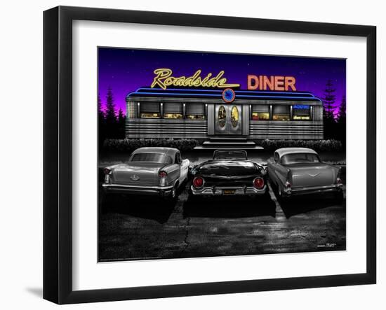 Roadside Diner - Black and White-Helen Flint-Framed Art Print