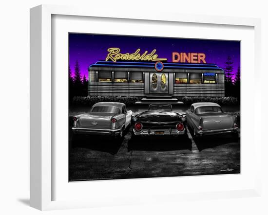 Roadside Diner - Black and White-Helen Flint-Framed Art Print