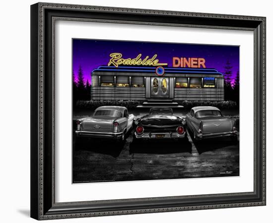 Roadside Diner - Black and White-Helen Flint-Framed Art Print