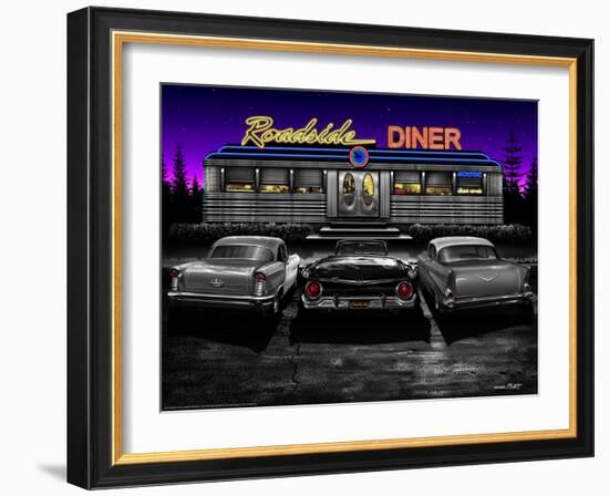 Roadside Diner - Black and White-Helen Flint-Framed Art Print