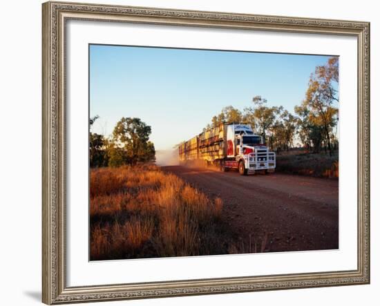 Roadtrain Hurtles Through Outback, Cape York Peninsula, Queensland, Australia-Oliver Strewe-Framed Photographic Print