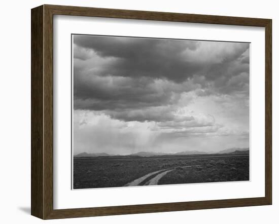 Roadway Low Horizon Mountains Clouded Sky "Near (Grand) Teton National Park" 1933-1942-Ansel Adams-Framed Art Print