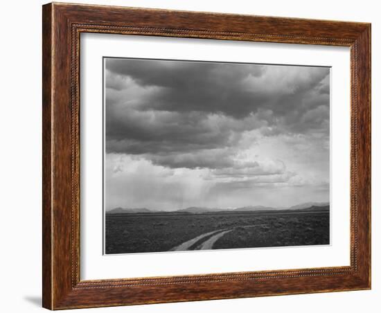 Roadway Low Horizon Mountains Clouded Sky "Near (Grand) Teton National Park" 1933-1942-Ansel Adams-Framed Art Print