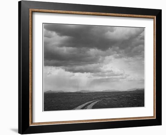 Roadway Low Horizon Mountains Clouded Sky "Near (Grand) Teton National Park" 1933-1942-Ansel Adams-Framed Art Print