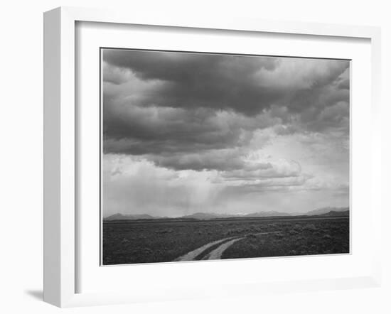 Roadway Low Horizon Mountains Clouded Sky "Near (Grand) Teton National Park" 1933-1942-Ansel Adams-Framed Art Print