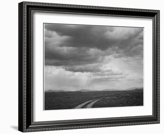 Roadway Low Horizon Mountains Clouded Sky "Near (Grand) Teton National Park" 1933-1942-Ansel Adams-Framed Art Print