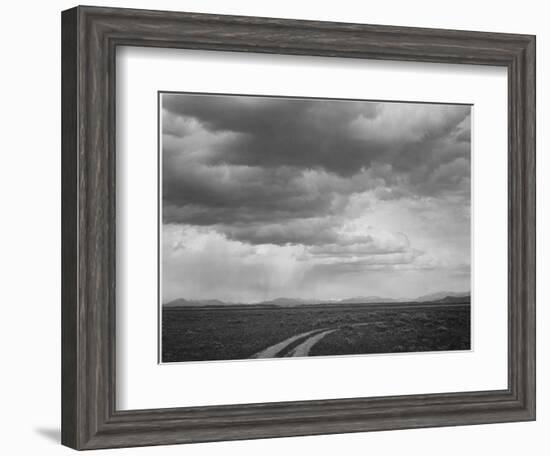 Roadway Low Horizon Mountains Clouded Sky "Near (Grand) Teton National Park" 1933-1942-Ansel Adams-Framed Art Print