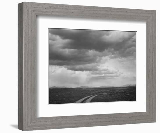 Roadway Low Horizon Mountains Clouded Sky "Near (Grand) Teton National Park" 1933-1942-Ansel Adams-Framed Art Print