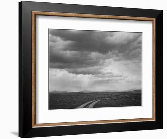 Roadway Low Horizon Mountains Clouded Sky "Near (Grand) Teton National Park" 1933-1942-Ansel Adams-Framed Art Print