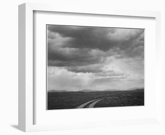 Roadway Low Horizon Mountains Clouded Sky "Near (Grand) Teton National Park" 1933-1942-Ansel Adams-Framed Art Print