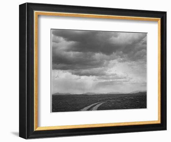 Roadway Low Horizon Mountains Clouded Sky "Near (Grand) Teton National Park" 1933-1942-Ansel Adams-Framed Art Print