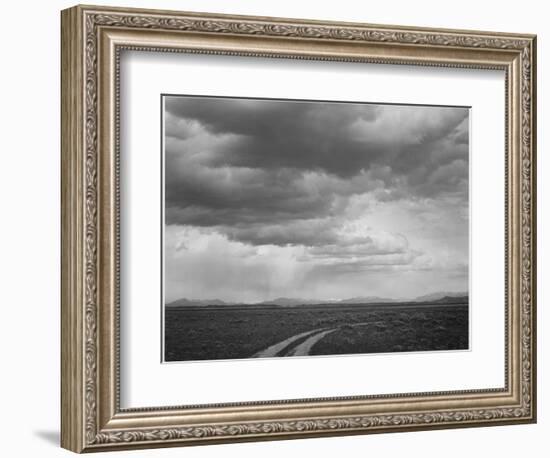 Roadway Low Horizon Mountains Clouded Sky "Near (Grand) Teton National Park" 1933-1942-Ansel Adams-Framed Premium Giclee Print