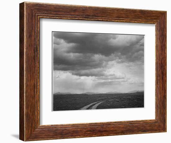 Roadway Low Horizon Mountains Clouded Sky "Near (Grand) Teton National Park" 1933-1942-Ansel Adams-Framed Premium Giclee Print