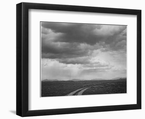 Roadway Low Horizon Mountains Clouded Sky "Near (Grand) Teton National Park" 1933-1942-Ansel Adams-Framed Premium Giclee Print